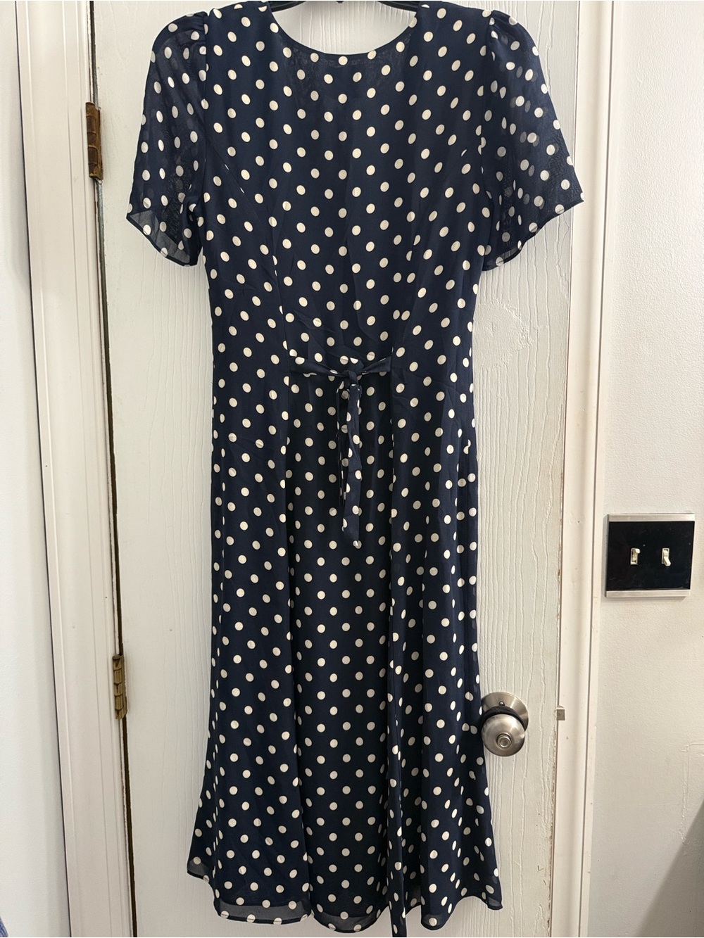 NWT! Reformation Lise Navy Polka Dot Button-Front Midi Dress - Picture 5 of 7